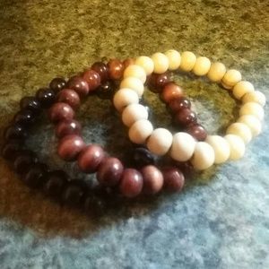 Set of 3 wooden bead bracelets